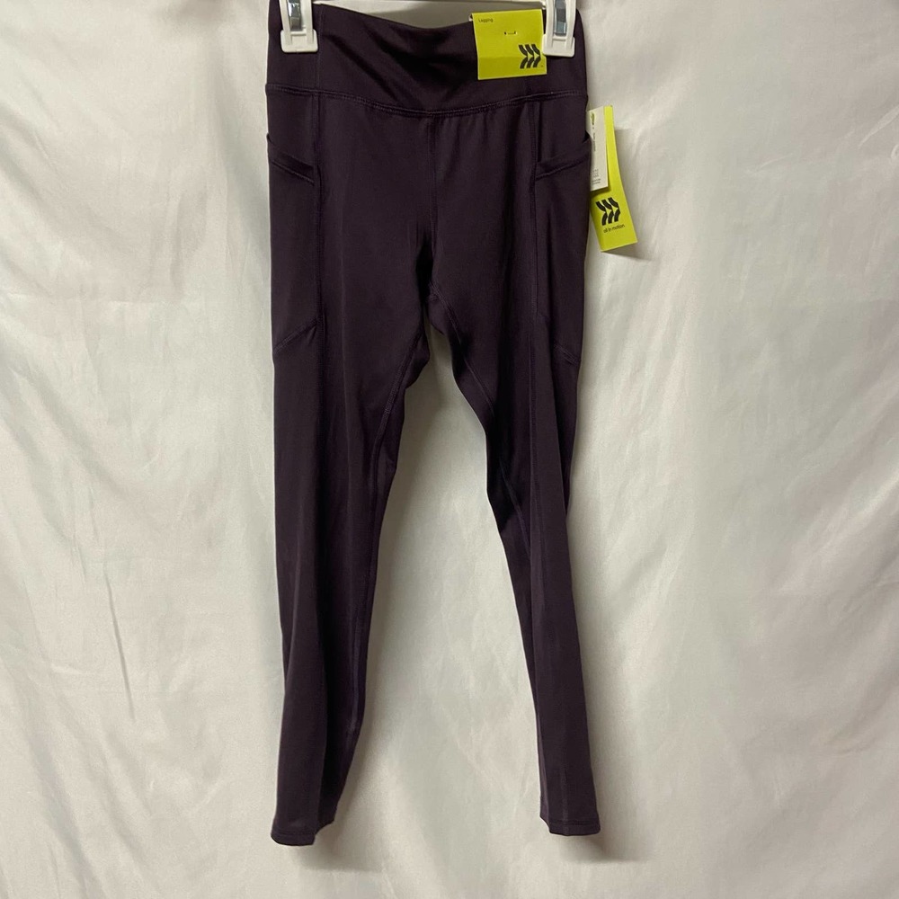 All In Motion Leggings Girl's Size M Dark Violet Purple Side Pockets NWT New